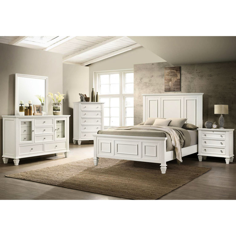 Table de chevet charmante 3 tiroirs blanc crème avec plateau coulissant - beauté de la chambre à coucher 3 tiroirs spacieux et tiroir pratique