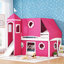 Lit mezzanine pour lit simple de style château Blush rose, construction en bois massif avec tente de jeu