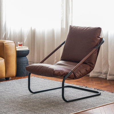 Méridienne en cuir brun foncé de 27,56 po de largeur avec revêtement confortable, pour le salon, le balcon ou l'espace de loisirs.