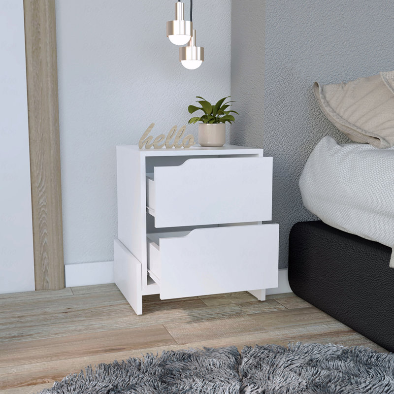 Table de chevet, table de chevet avec 2 tiroirs, Blanc