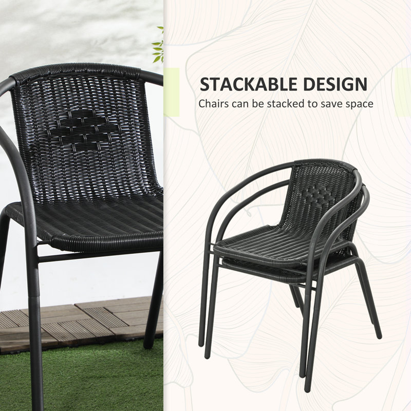 Outsunny 3 Pieces Rattan Bistro Set for 2 Seater Garden Furniture Set Black