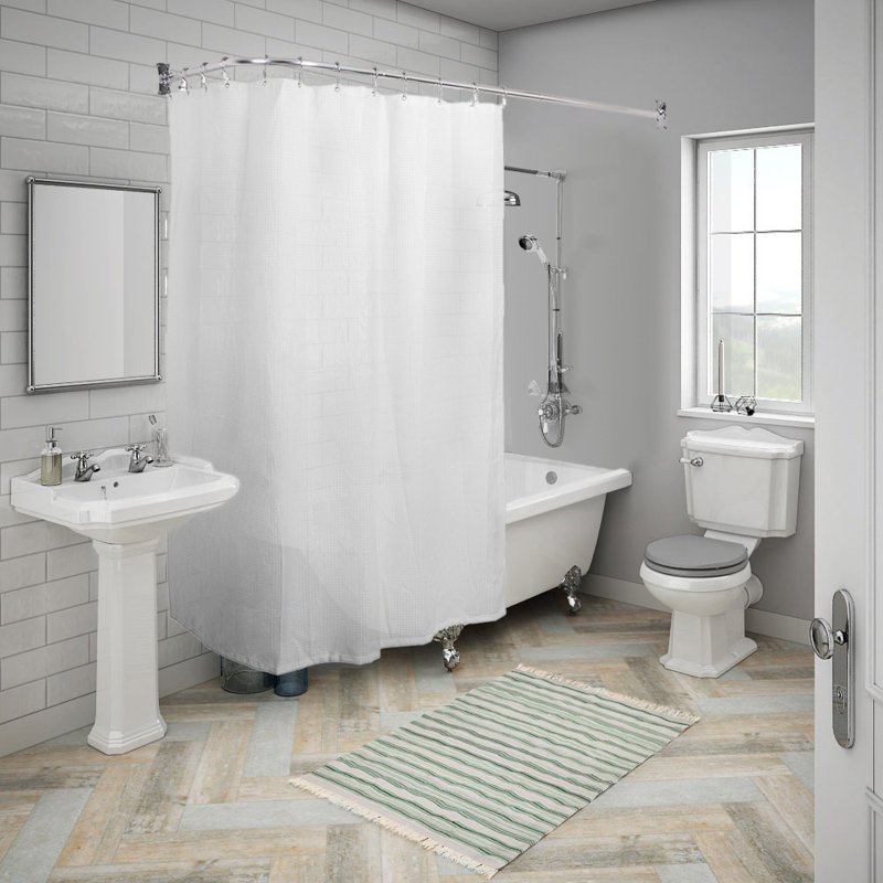 Chrome L-Shaped Wall Mounted Shower Curtain Rod