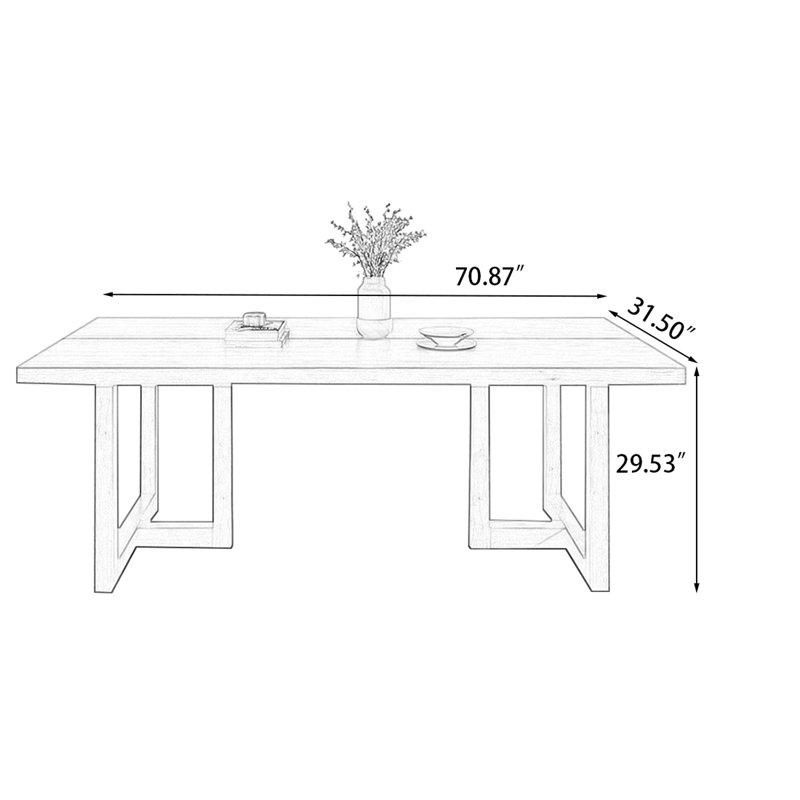 Burlywood Rectangular Solid Wood Dining Table, 29.53"H x 70.87"L x 31.5"W