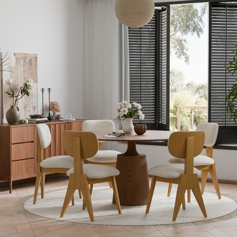 Laksh Dining Chairs with Wood Legs, Natural Wood