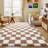 Beige and camel-colored checkered area rug, slip-resistant, durable, and soft, ideal for nurseries, playrooms, and living rooms.-1019347580-1019347578