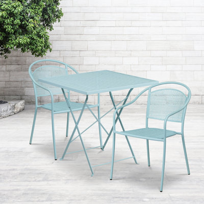 Ensemble de table de patio pliante carrée intérieur / extérieur 28 po Edge avec 2 chaises à dossier rond