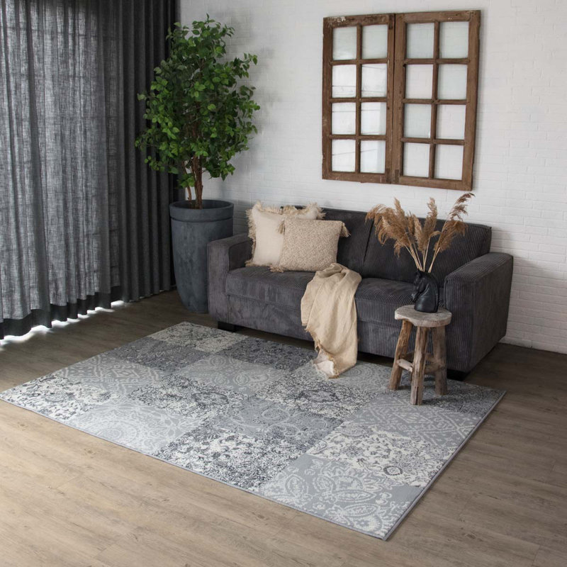 Abril Hooked Grey/Silver Rug, Rectangle 160 x 230cm