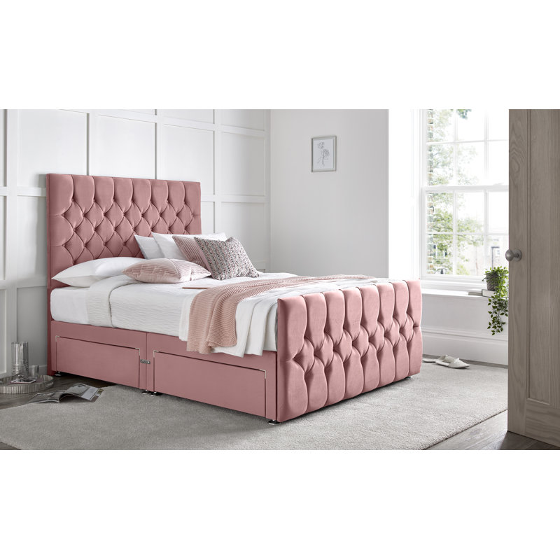 Fleisher Divan Bed with 54" Floorstanding Headboard, Pink, Double (4'6), 2 Left Drawers