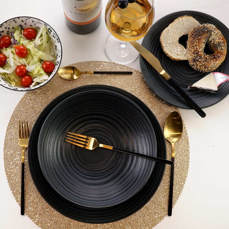 Kimono 20 Piece 18/10 Stainless Steel Cutlery Set, Service for 4, Black/Gold