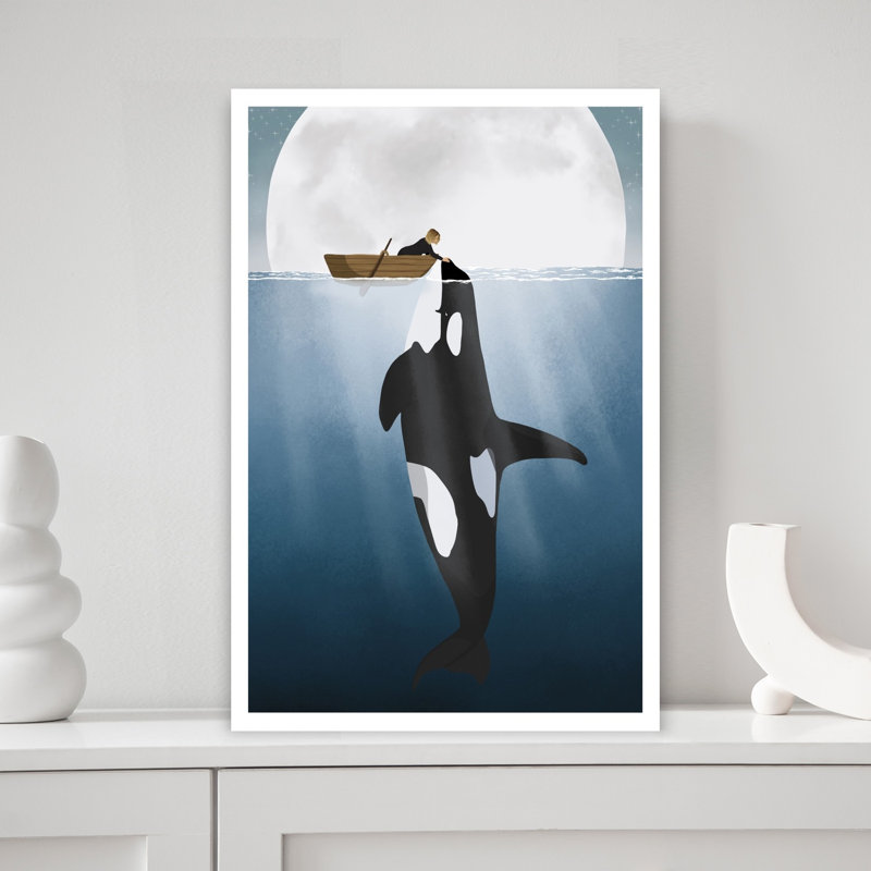 Orca Abstract Contemporary Whale Animal Landscape Wall Art Print 1 Piece Wrapped Canvas Wall Art, 45.72cm H x 30.48cm W