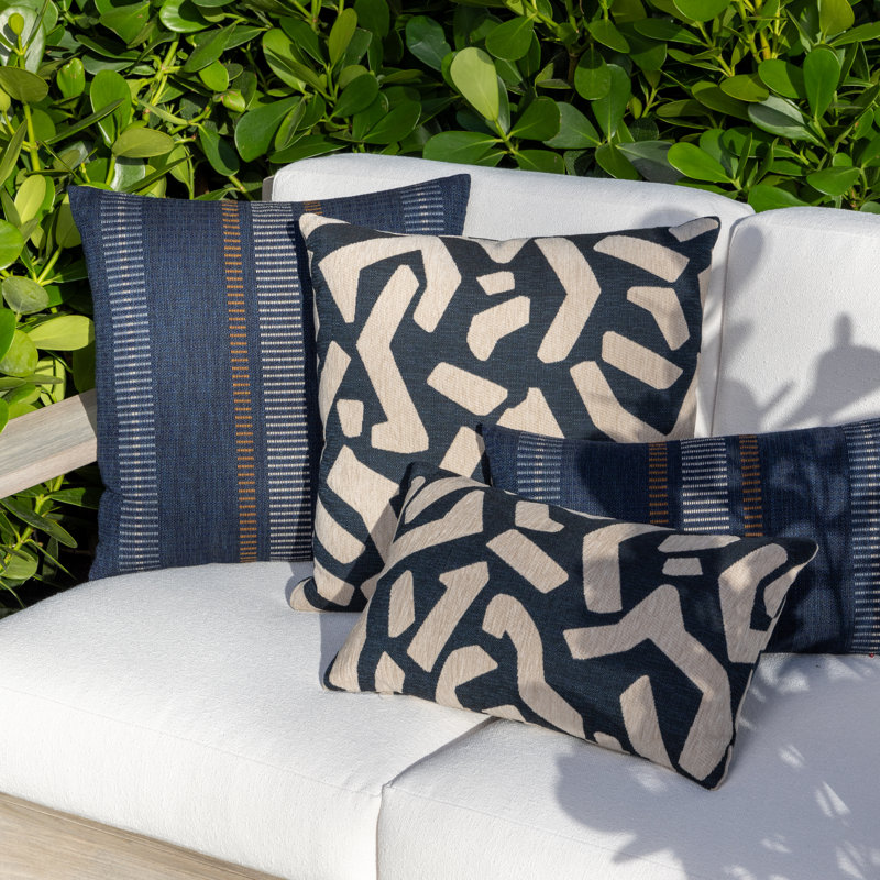 Transportive Journey Outdoor Rectangular Performance Pillow Cover & Insert, Faux Down, Gray/Navy Striped