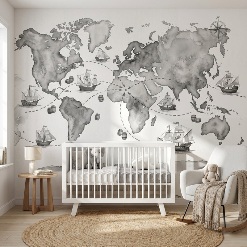 Papier peint carte du monde, Texturé non collé, 140 po x 108 po