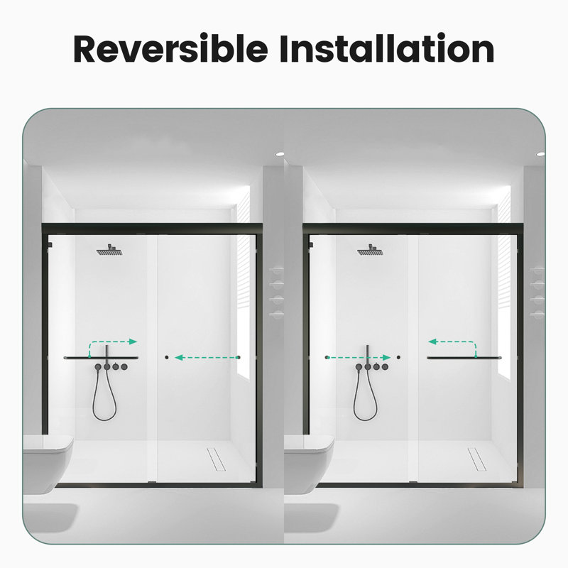 72" H Semi- Shower Door, 56"-60"W, 6Mm Glass, Matte Black, Waterproof Bathroom Partition Double Sliding 56"-60"W*72"H, 1/4" Thick Black Finish,