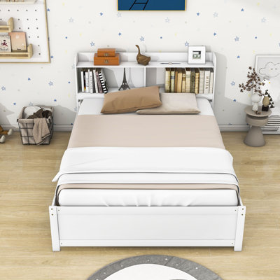 Lit plateforme en bois avec lit gigogne simple et rangement Halvorsen