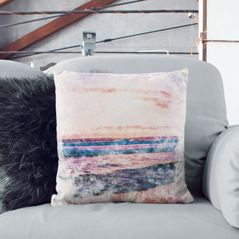 Beach Watercolour Cushion with Filling, 40cm H x 40cm W x 15cm D