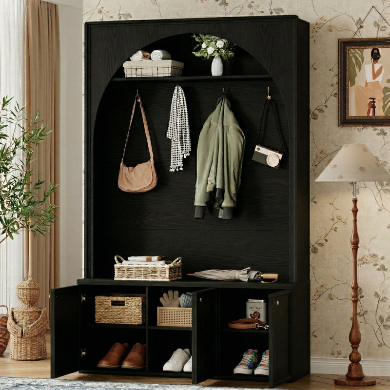 49” Wide Arched Entryway Hall Tree, Black