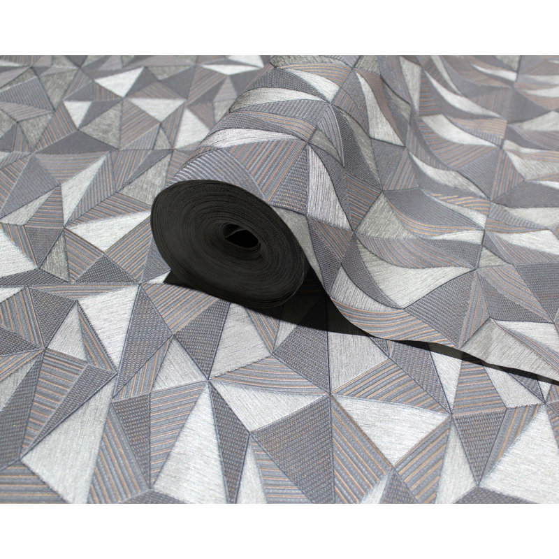 Geometric Triangle Pattern Embossed Wallpaper, Gray