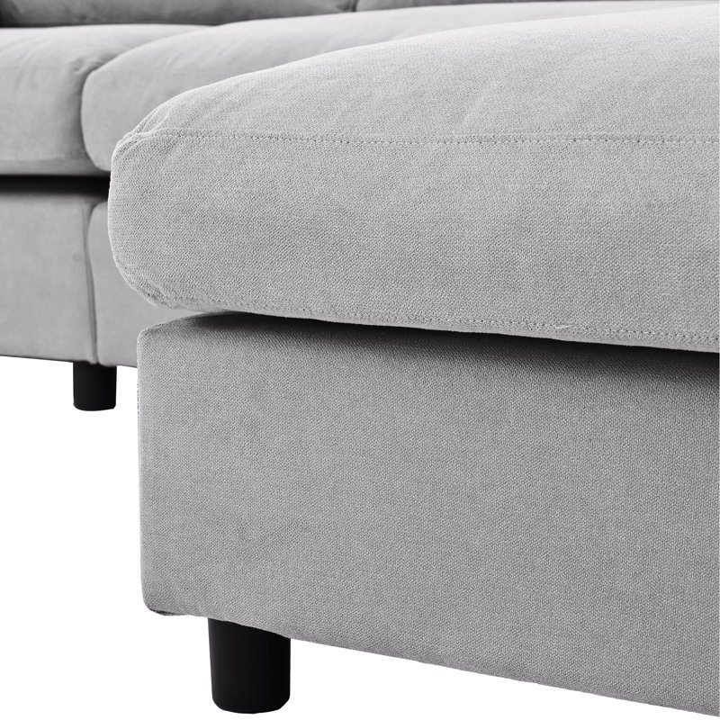 Canapé modulaire en L avec méridienne réversible - siège spacieux de 32,7 po, coussin profond de 24,4 po, accoudoir relaxant, repose-pieds réglable, revêtement en contreplaqué, structure en contreplaqué robuste, rembourrage en mousse et siège à ressorts ensachés, PP