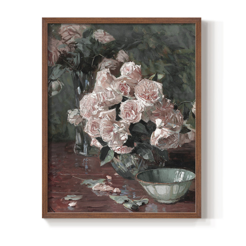 Impression florale vintage avec encadrement CCL XXVI - bois massif, H 21 po x l 17 po, Noyer