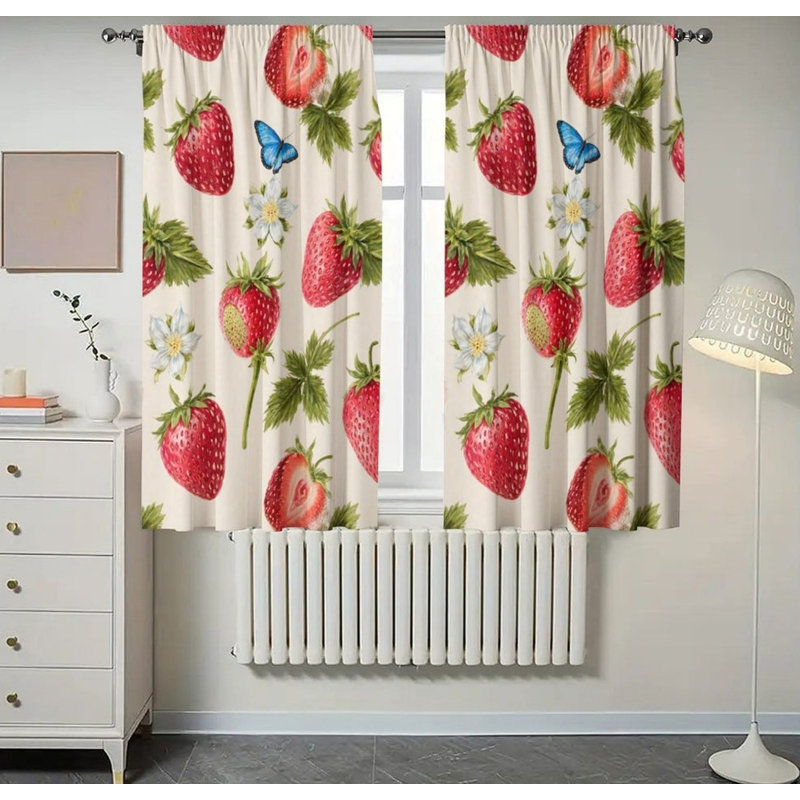 Strawberry & Floral Blackout Curtains Set Of 2, 28 × 40