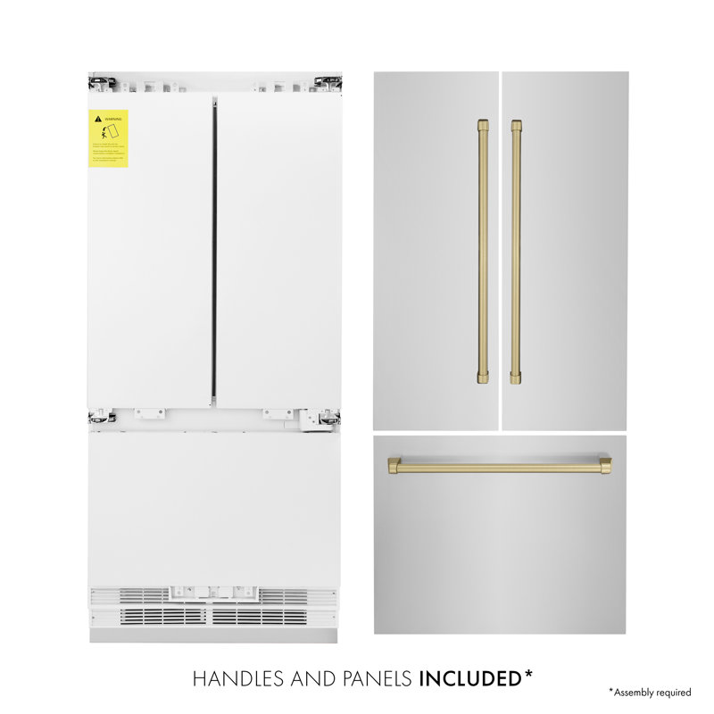 ZLINE 36" 19.6 cu. ft. Built-In 3-Door French Door Refrigerator with Internal Water and Ice Dispenser, Champagne Bronze