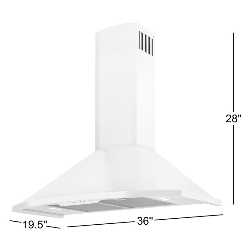 Core Zephyr 36" 600 CFM Wall Mount Range Hood in Stainless Steel with LED Lights, White