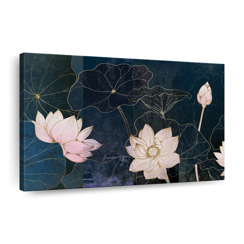 Fleurs de lotus texturées, reproduction sur toile, H 24 po x l 36 po x P 1,25 po