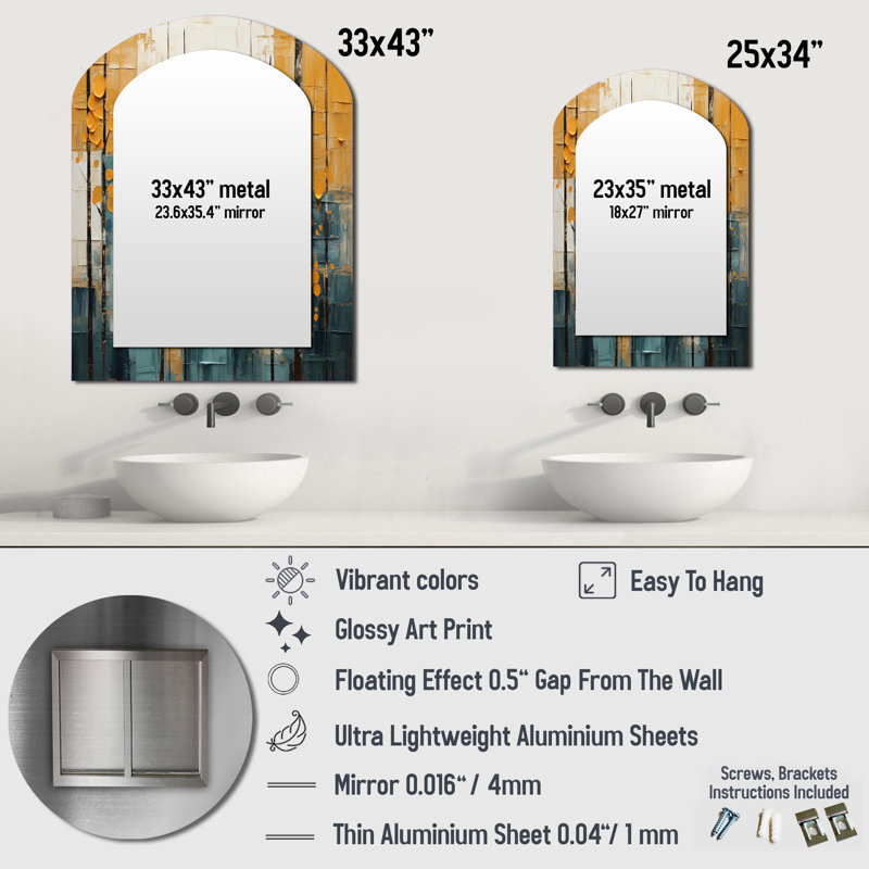 Bold Yellow And Grey Forest III - Yellow Traditional Arch Wall Mirror, 34" x 25"