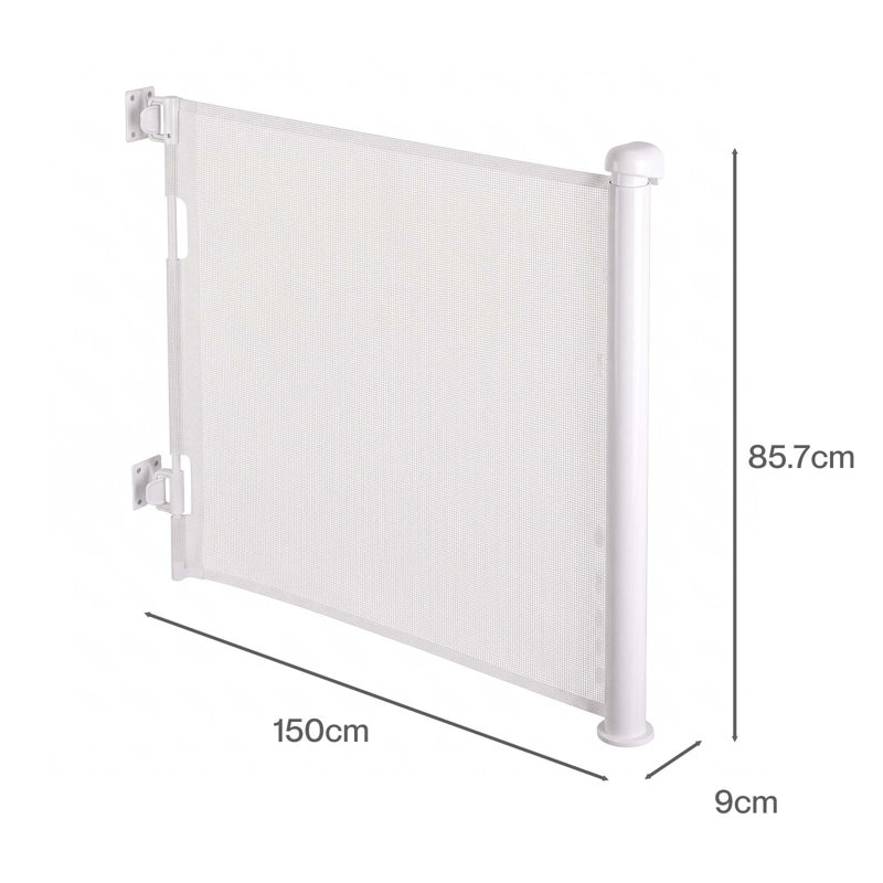 Retractable Stair Gate One Hand Lock 150cm PVC Mesh For Hallways Grey