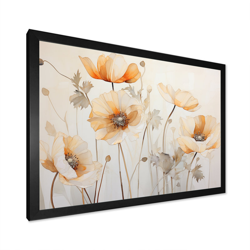 Beige Poppy Meadow Melody V, H 34 po x l 44 po x P 1,5 po, Cadre simple noir