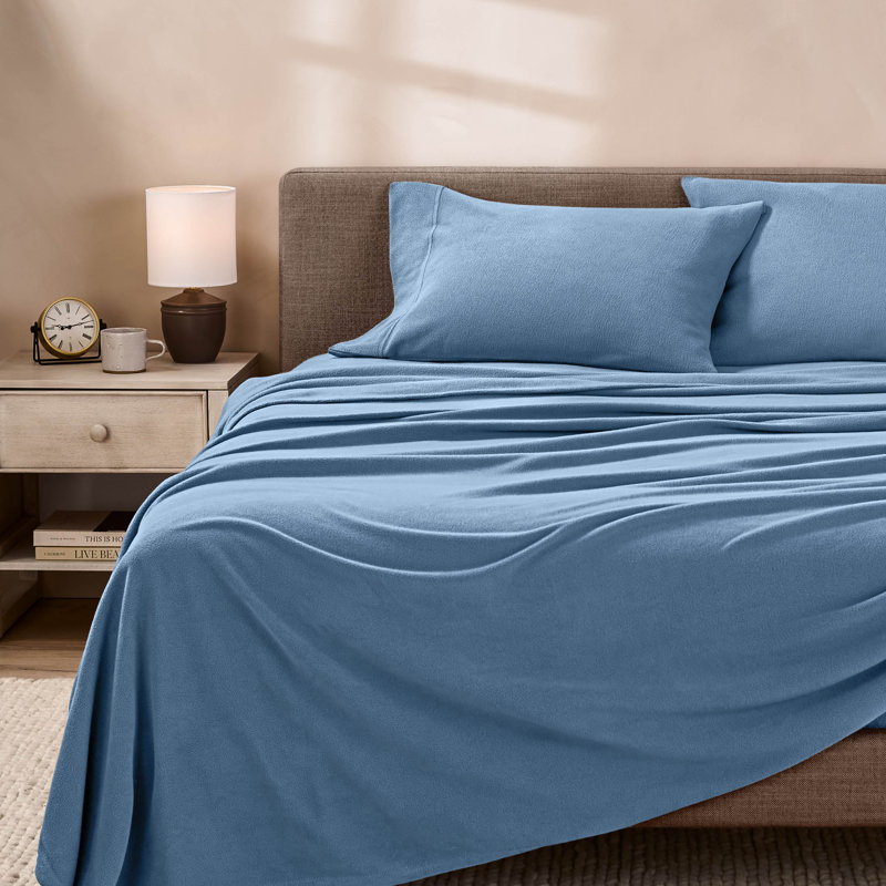 Premium Ultra Soft Polar Fleece Sheet Set, Split King Sheet Set, Coronet Blue