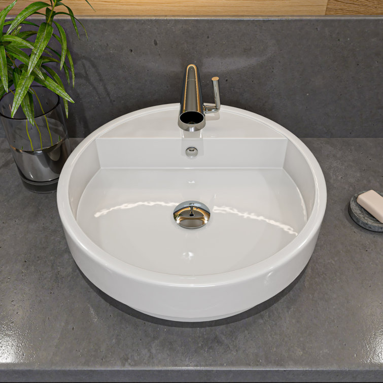Alfi Brand 19.13'' White Porcelain Circular Bathroom Sink with Overflow