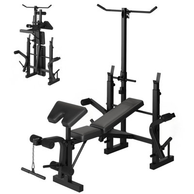 7-in-1 Adjustable Weight Bench with Squat Rack, 900 LBS Capacity for Leg Curl & Preacher Curl