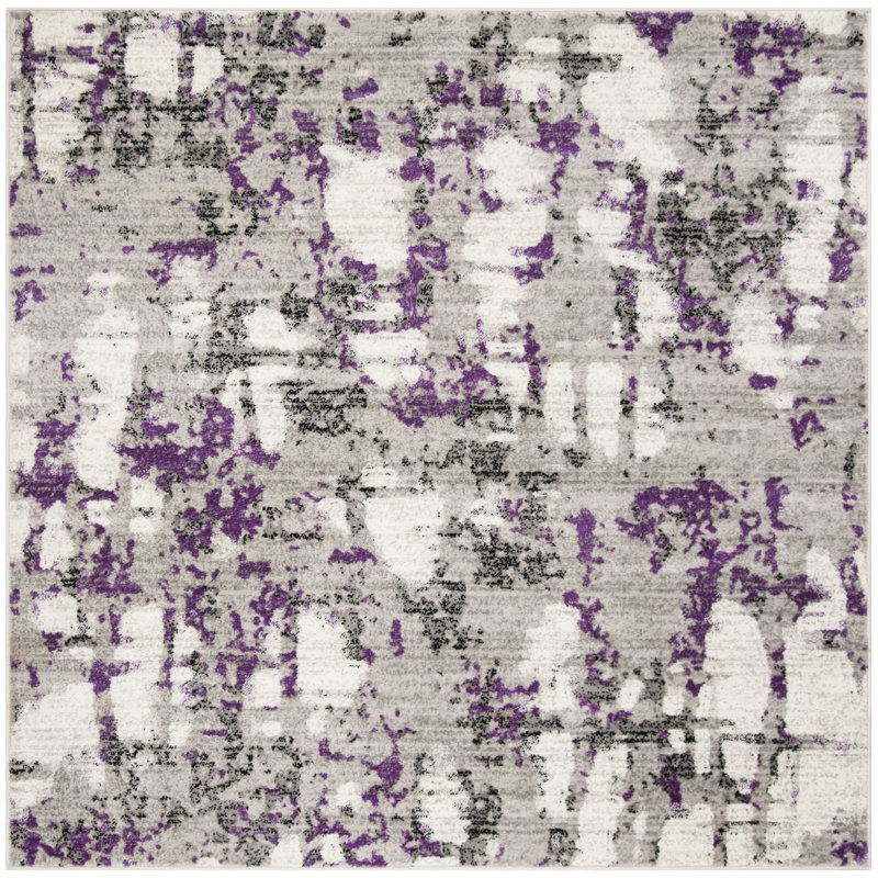 Jeter Abstract Gray/Purple Area Rug, Square 10'