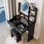 Table de coiffeuse ronde à miroir DEL avec tabouret moelleux, interrupteur tactile, 3 couleurs, luminosité réglable, rangement grande capacité pour les petits espaces | Idée de cadeau-281175072