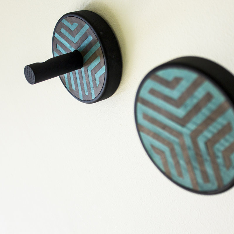 Inverso Solid Wood Wall Hook, Brown/Blue/Black