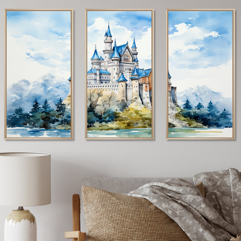 Fortress Castle In The Mountains - Castles, art mural, Cadre flottant brun, H 28 po x l 36 po x P 1 po