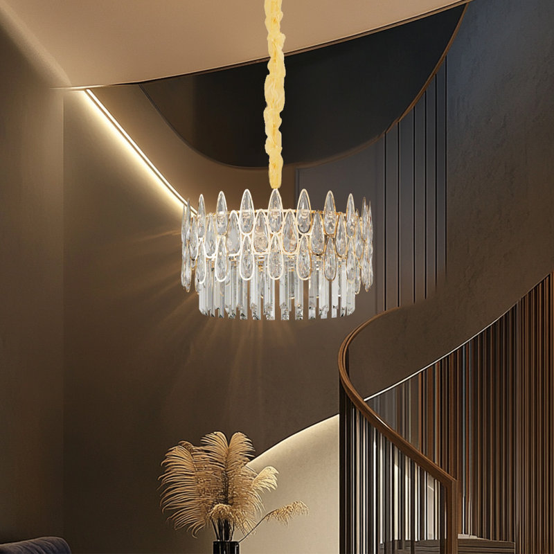 Luminaire suspendu rond en cristal transparent avec accents de lustre de cuisine pour salon