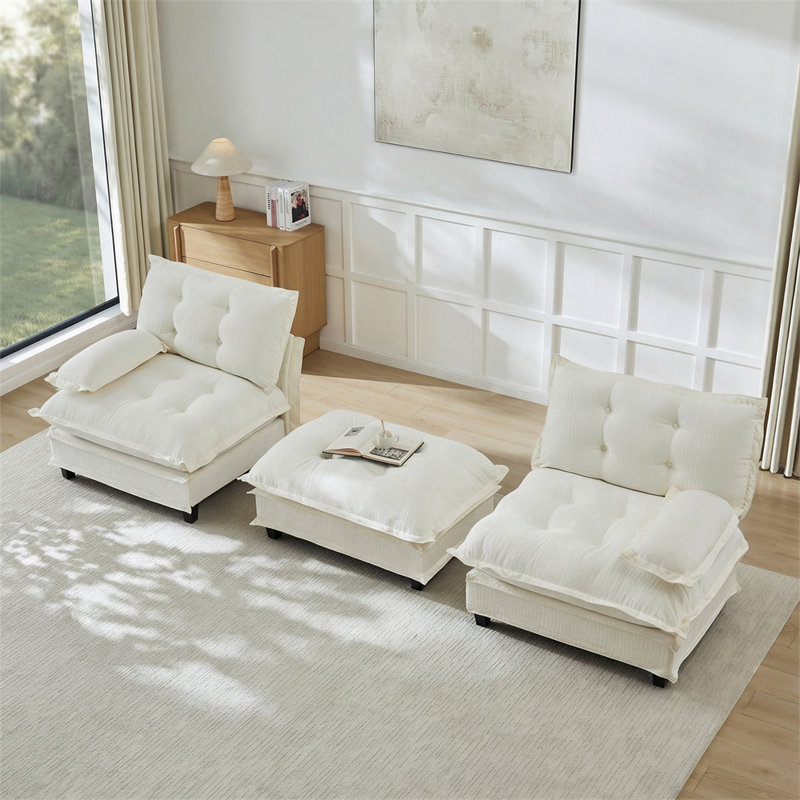 2-Seater L-Shaped Sectional, Beige Chenille