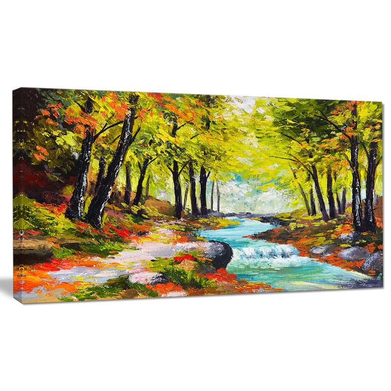 «River in Green Autumn Forest», reproduction d'impression sur toile tendue, H 16 po x l 32 po x P 1 po