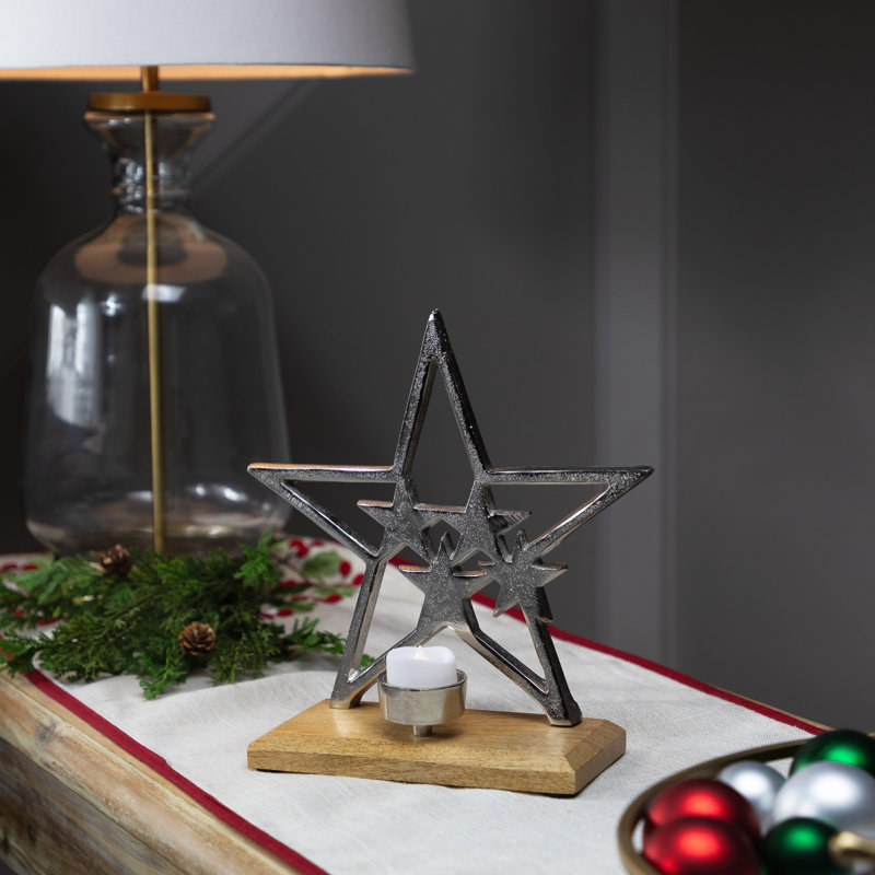 Stars Within A Star Metal Tealight Candle Holder - 9.5"