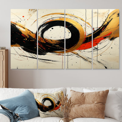 Abstract Circles In Red And Gold Tones I - Abstract Shapes Canvas Art Set