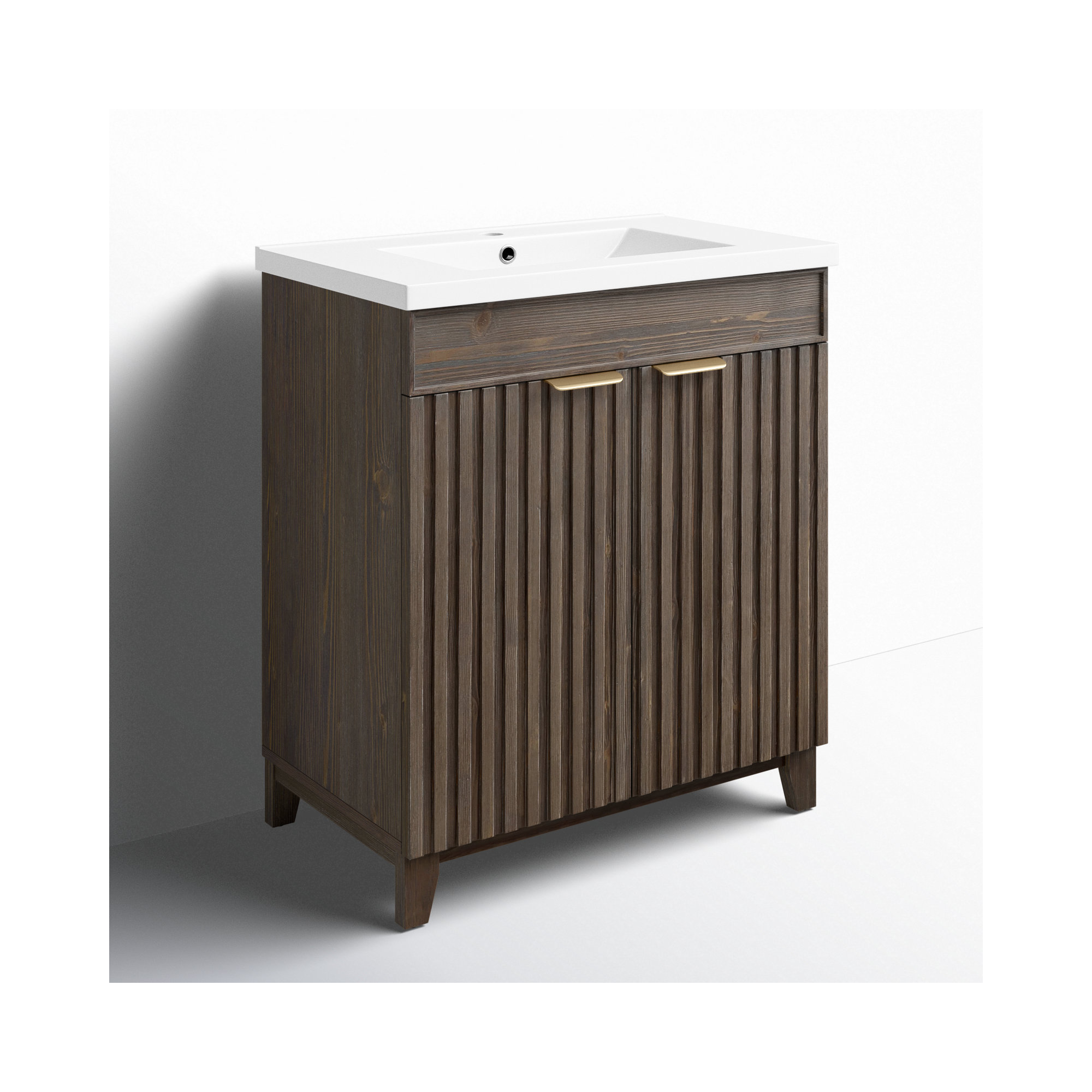 Dansfield 29.9'' Single Bathroom Vanity, Spruce Antique Brown, Brushed Gold
