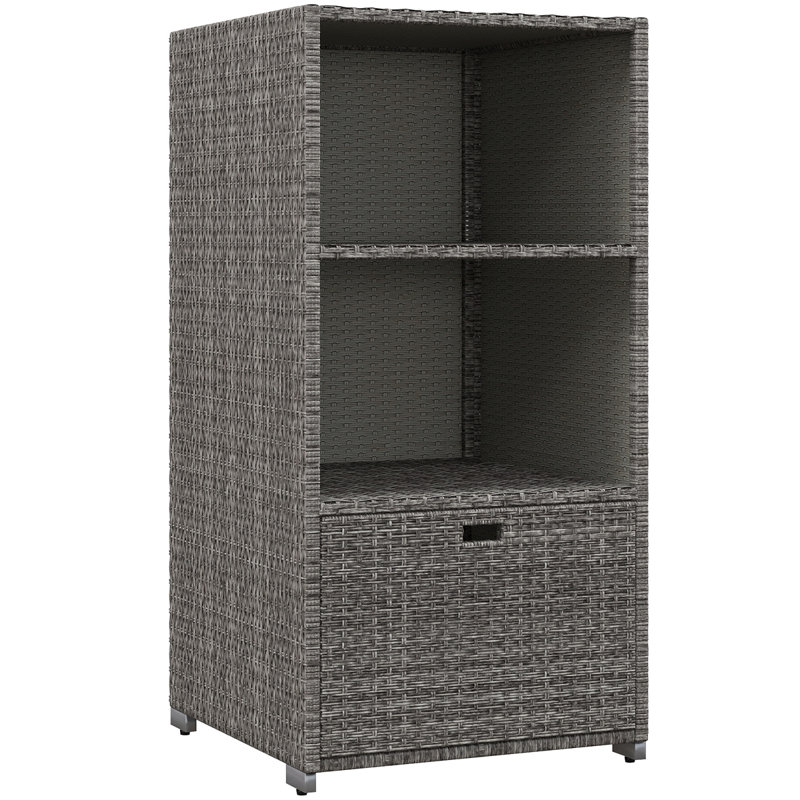 Valet Pool Towel Rack, Waterproof PE Plastic Rattan Wicker Storage Organizer, Indoor Outdoor Spa, And Hot Tub Accessory Storage, 2 Shelves, 1 Basket Drawer