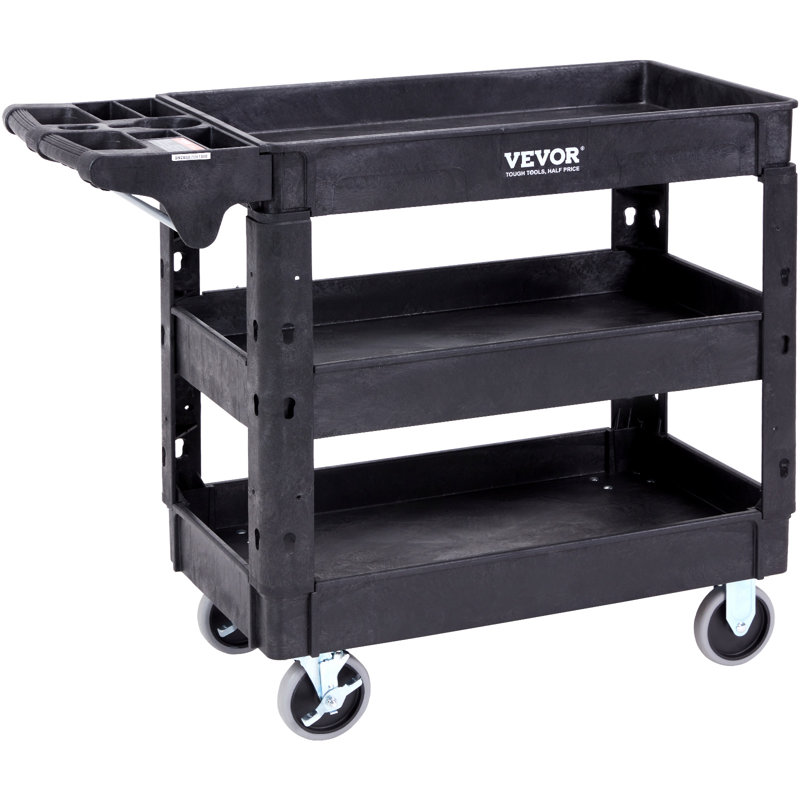 Gray Heavy Duty 3-Shelf Utility Service Cart with Swivel Wheels