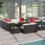 13 Pieces Rattan Patio Furniture Conversation Set with 43" Gas Propane 50000 BTU Fire Pit Table Outdoor Sectional Sofa for Backyard-229062153