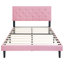 Structure de lit double moderne rose avec tête de lit en tissu de lin - pas de sommier tapissier, installation facile, construction robuste recouverte d'un bouton à assembler, soutien solide-1219975645-1219975640