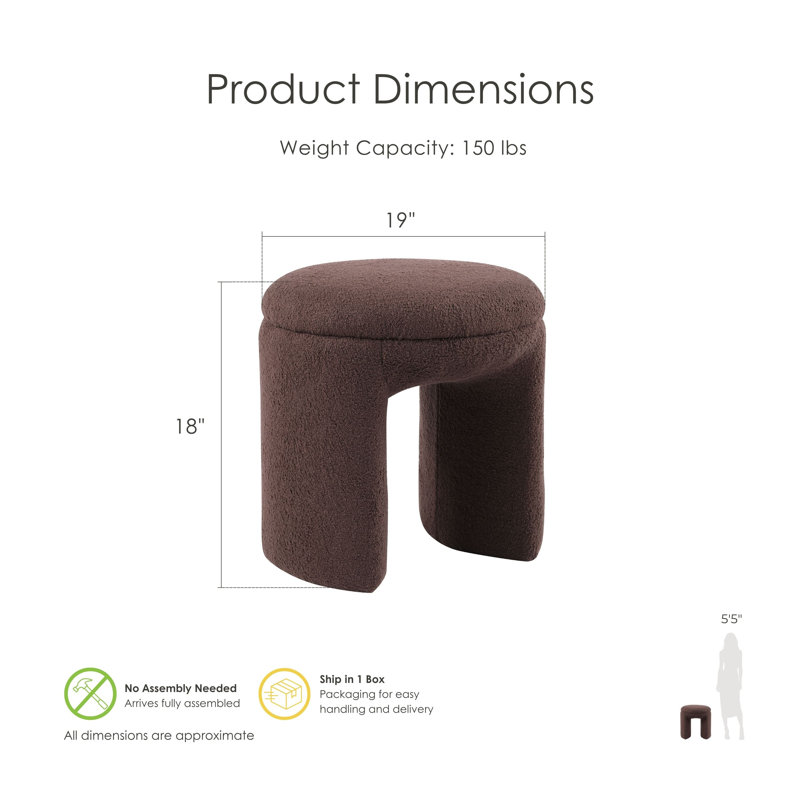 Pouf d'appoint rembourré en forme de U de 45,7 cm de large, Brun