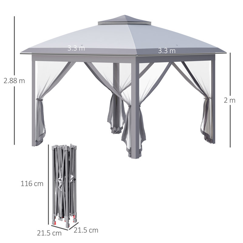 Aaf 3.3m x 3.3m Steel Pop Up Gazebo, Grey, Grey