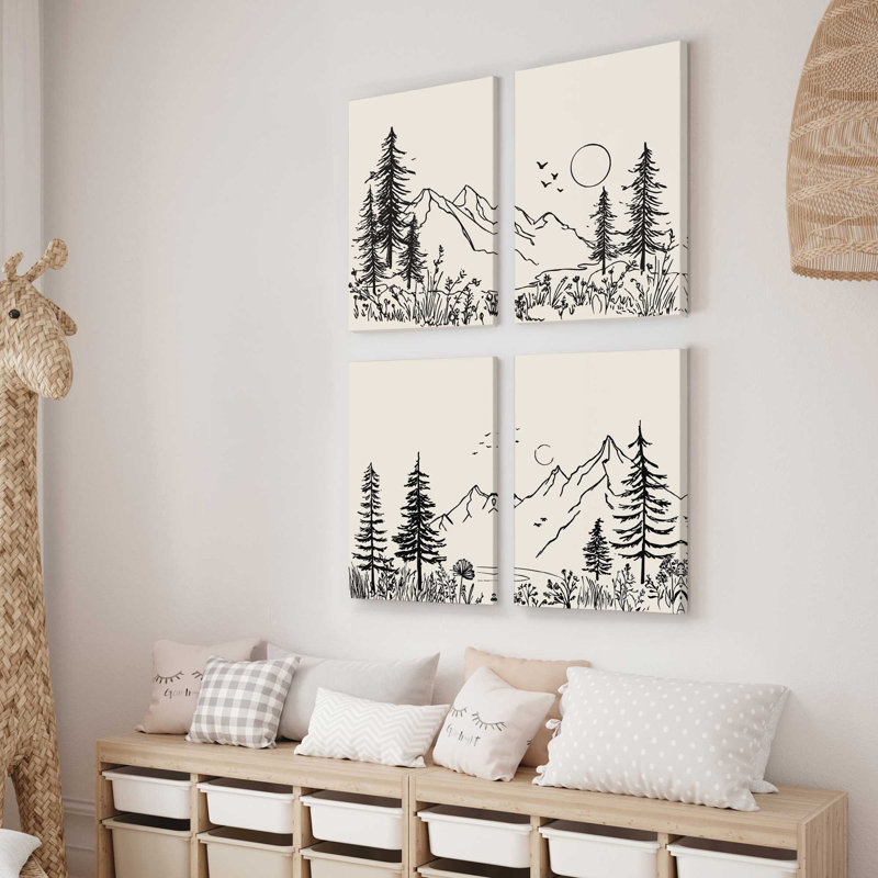 Whispering Peaks and Pines, ensemble de 4 impressions, 30 po x 20 po, Cadre flottant noir satiné